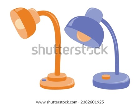 Cute table lamp Flat design vector set. isolated on white background flat color cartoon style.