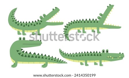 Set of cute cartoon crocodiles.