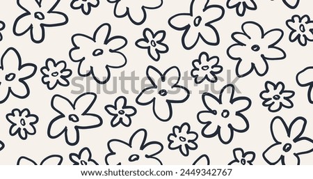 Monochrome seamless pattern flower with  linear style. flower drawing line pattern.