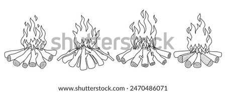 bonfire doodle icon hand drawing set vector illustration