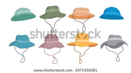 Camping hat vector set cute cartoon style.