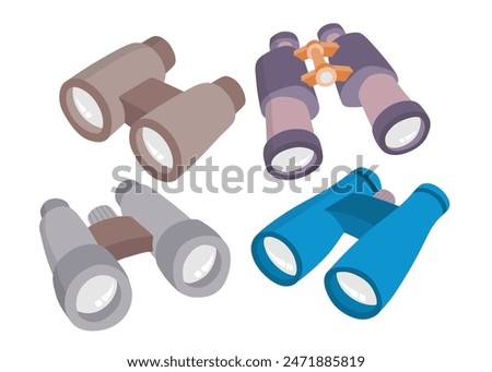 Binoculars vector set cute cartoon style.