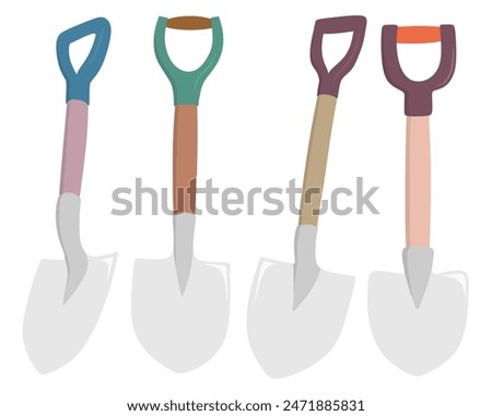 Shovel vector set cute cartoon style.