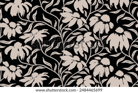 Abstract flower seamless pattern. brush texture.