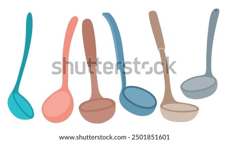 Ladle kitchen element vector set cute cartoon style.