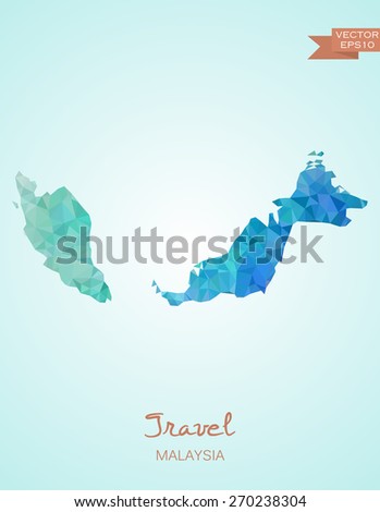 Low Poly map of Malaysia isolated. Vector version 