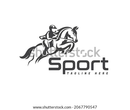 jockey horse jump sport drawn art logo template illustration
