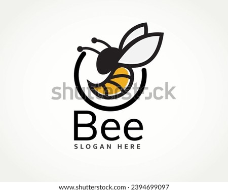 Simple circle flying bee logo design template illustration inspiration