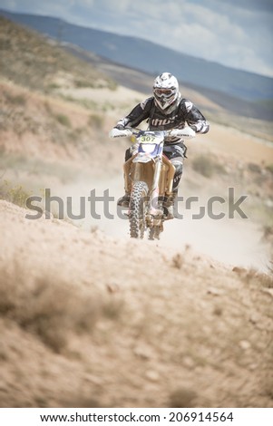 TERUEL, ARAGON/SPAIN - JULY 20: rider, Nacho Casinos, tries to get a good result on SS3 in Baja Aragon Rally on July 20, 2014 in Teruel