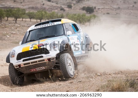 TERUEL, ARAGON/SPAIN - JULY 19: Kazakh Driver, Aidyn Rakhimbayev tries to get a good result in SS2 in Baja Aragon Rally on July 19, 2014 in Teruel