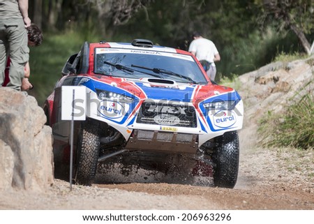TERUEL, ARAGON/SPAIN - JULY 19: Agentinean Driver, Lucio Alvarez tries to get a good result in SS1 in Baja Aragon Rally on July 19, 2014 in Teruel