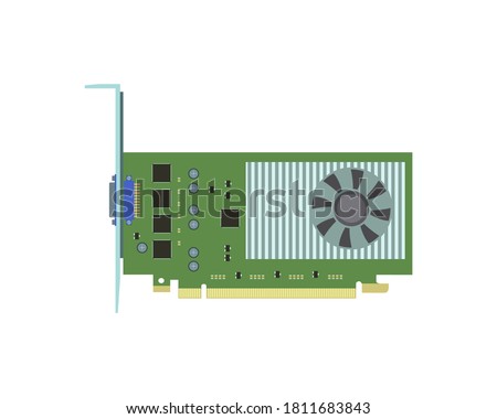 Old video card on a white background. Vector drawing.
