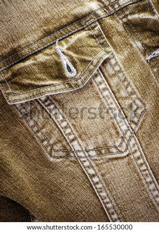 closeup detail of Brown vintage denim jacket