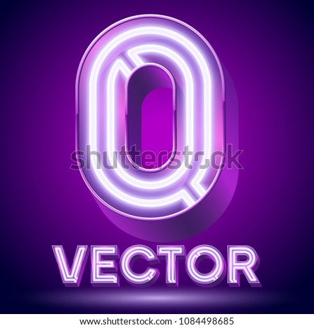 Vector violet glowing lamp tube Alphabet. Number 0
