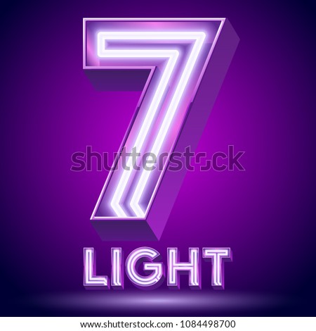 Vector violet glowing lamp tube Alphabet. Number 7