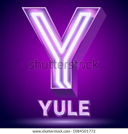 Vector violet glowing lamp tube Alphabet. Letter Y