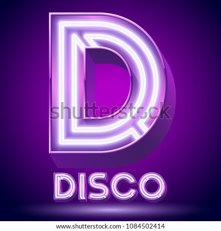 Vector violet glowing lamp tube Alphabet. Letter D