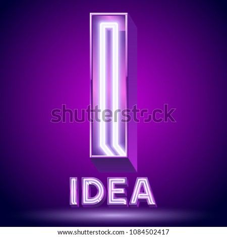 Vector violet glowing lamp tube Alphabet. Letter I