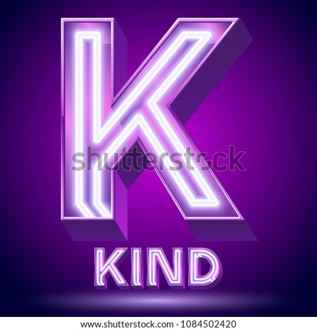 Vector violet glowing lamp tube Alphabet. Letter K