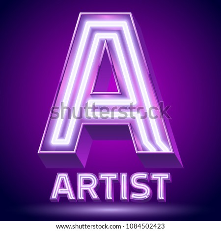 Vector violet glowing lamp tube Alphabet. Letter A
