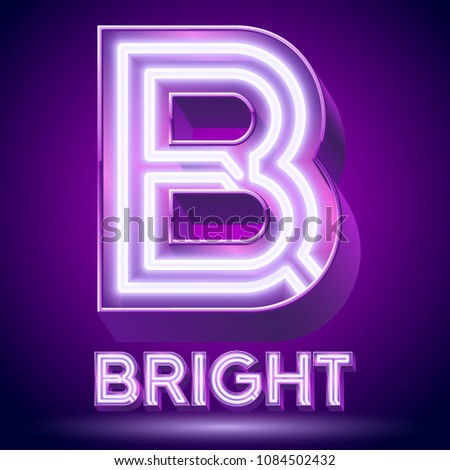 Vector violet glowing lamp tube Alphabet. Letter B