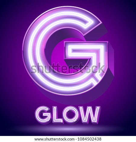 Vector violet glowing lamp tube Alphabet. Letter G