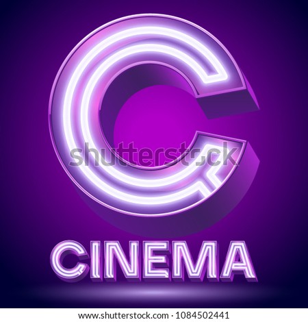 Vector violet glowing lamp tube Alphabet. Letter C