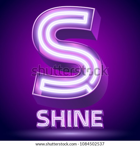 Vector violet glowing lamp tube Alphabet. Letter S