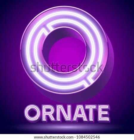 Vector violet glowing lamp tube Alphabet. Letter O