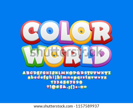 Vector bright Logo Color World with Font. Children cute  Alphabet Letters Set