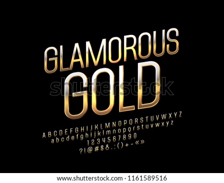 Vector Golden Alphabet. Glamorous Bright Font. Luxury Letters, Numbers and Symbols