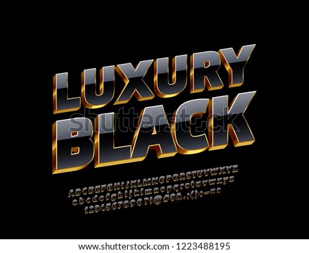 Vector luxury Black Alphabet Letters, Numbers and Symbols. Bright 3D Font.