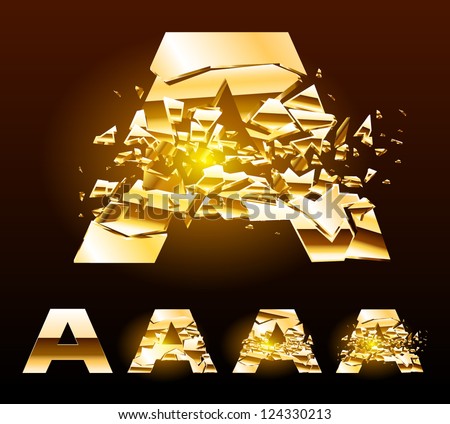 A vector letters set of a broken golden alphabet. Symbol a