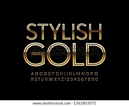 Vector stylish Golden Alphabet. Chic slim Font. Elegant Letters and Numbers.