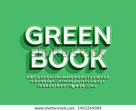 Vector trendy logotype Green Book with 3D retro Font. Isometric Alphabet Letters, Numbers and Symbols with shadow