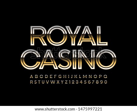 Vector elite logo Royal Casino with Golden Font. Shiny Uppercase Alphabet. Chic Letters and Numbers set