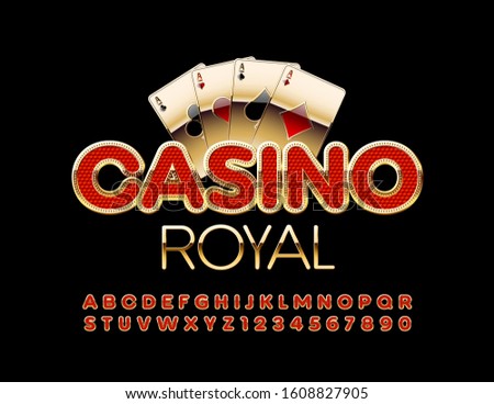 Vector premium Logo Casino Royal.  Chic Modern Font. Luxury Red and Golden Alphabet Letters and Numbers.