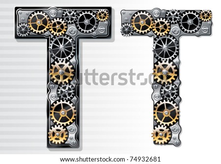 Vector Mechanical Alphabet Of Gears. Letter T - 74932681 : Shutterstock