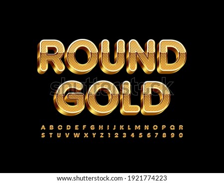 Vector Round Gold Alphabet set. Textured premium Font. 3D Luxury Letters and Numbers