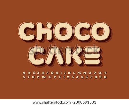 Vector sweet logo Choco Cake. Creative Brown Alphabet Letters and Numbers set. Techno style Font