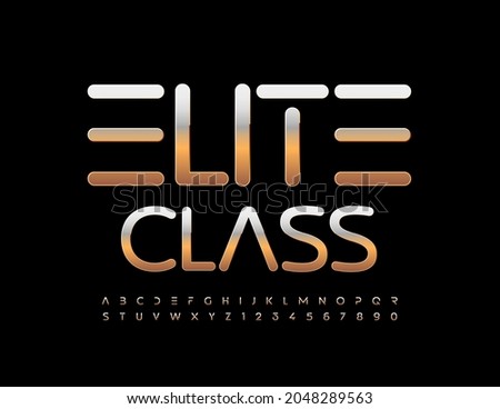 Vector premium sign Elite Class. Abstract style Font. Gold metallic Alphabet Letters and Numbers set
