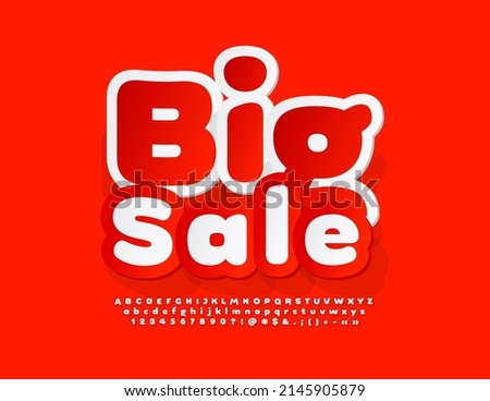 Vector promo Poster Big Sale. Bright Artistic Font.  Red and White sticker Alphabet Letters and Numbers set