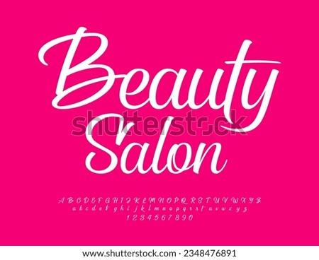 Vector trendy logotype Beauty Salon. Elegant cursive Alphabet Letters and Numbers set. White calligraphic Font