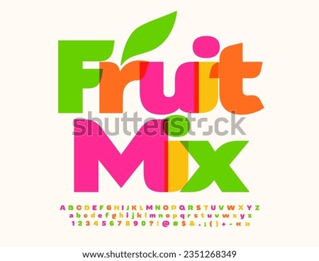 Vector colorful template Fruit Mix. Bright Creative Font. Artistic Alphabet Letters, Numbers and Symbols set