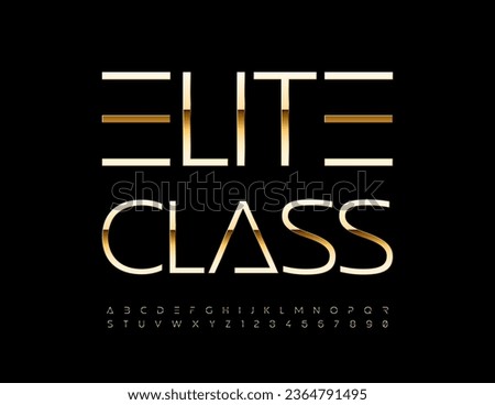Vector luxury icon Elite Class. Trendy Slim Font. Unique Gold Alphabet Letters, Numbers and Symbols