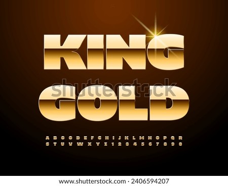 Vector King Gold Font. Exclusive Alphabet. Chic Reflective Letters and Numbers.