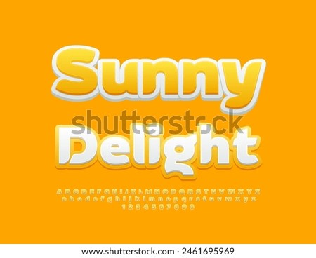 Vector summer banner Sunny Delight. Artistic Yellow Font. Set of creative Alphabet Letters and Numbers.