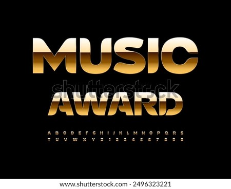 Vector creative emblem Music Award. Modern Stylish Font. Luxury Gold Alphabet Letters and Numbers set.