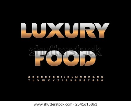 Vector elite sign Luxury Food. Premium Golden Font. Modern Alphabet Letters and Numbers.