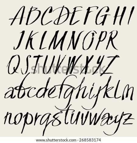 Vector Set Of Hand Drawn Font. Alphabet Of The Calligraphy Upper And ...